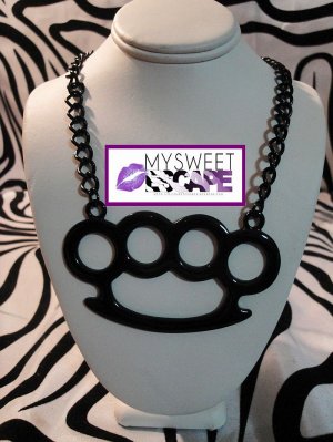 Big Black Horizontal Brass Knuckle Necklace