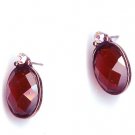 Fashion Jewelry - Firy red oval pierced earrings with crystal - NEW