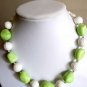Green stabilized turquoise with white beads statement necklace toggle clasp