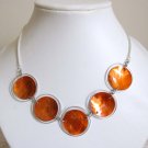 Trendy orange fashion necklace - mother of pearl circles