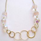 Gold necklace Lucky 7 circles and faceted glass OOAK