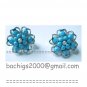Blue clip on flower fashion earrings {718E}