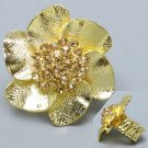 Gold statement flower ring with crystals trendy and timeless slip strechy