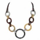 Mesh circles bronze gold silver gunmetal trendy fashion necklace