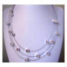 Three rows silvertone crystals fashion necklace