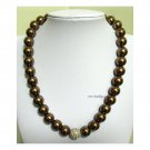 Brown pearl glass base fashion necklace with crystal ball