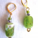 Green lampwork glass drop fashion earrings {16E}