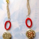 Red oval mother of pearl gold chains necklace OOAK
