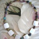 Tourmaline and mother of pearl designer fashion necklace