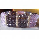 Three rows purple lavender glass with crystals slip on bracelet {1473B}