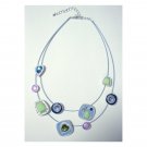 Blue necklace double row pastels statement fashion jewelry {1876N}
