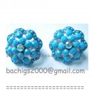 Turquoise flower clip on earrings {831E}