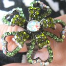 Trendy green flower with crystals adjustable fashion ring - 2200r