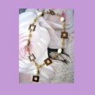 Fashion necklace: square brown mother of pearls linked wire- 56n