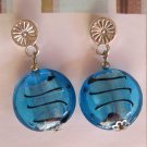 Blue lampwork glass fashion drop earrings {1264E}