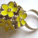 Yellow flowers adjustable fashion ring with crystals