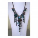 Blue gray cascading crystals trendy statement fashion necklace
