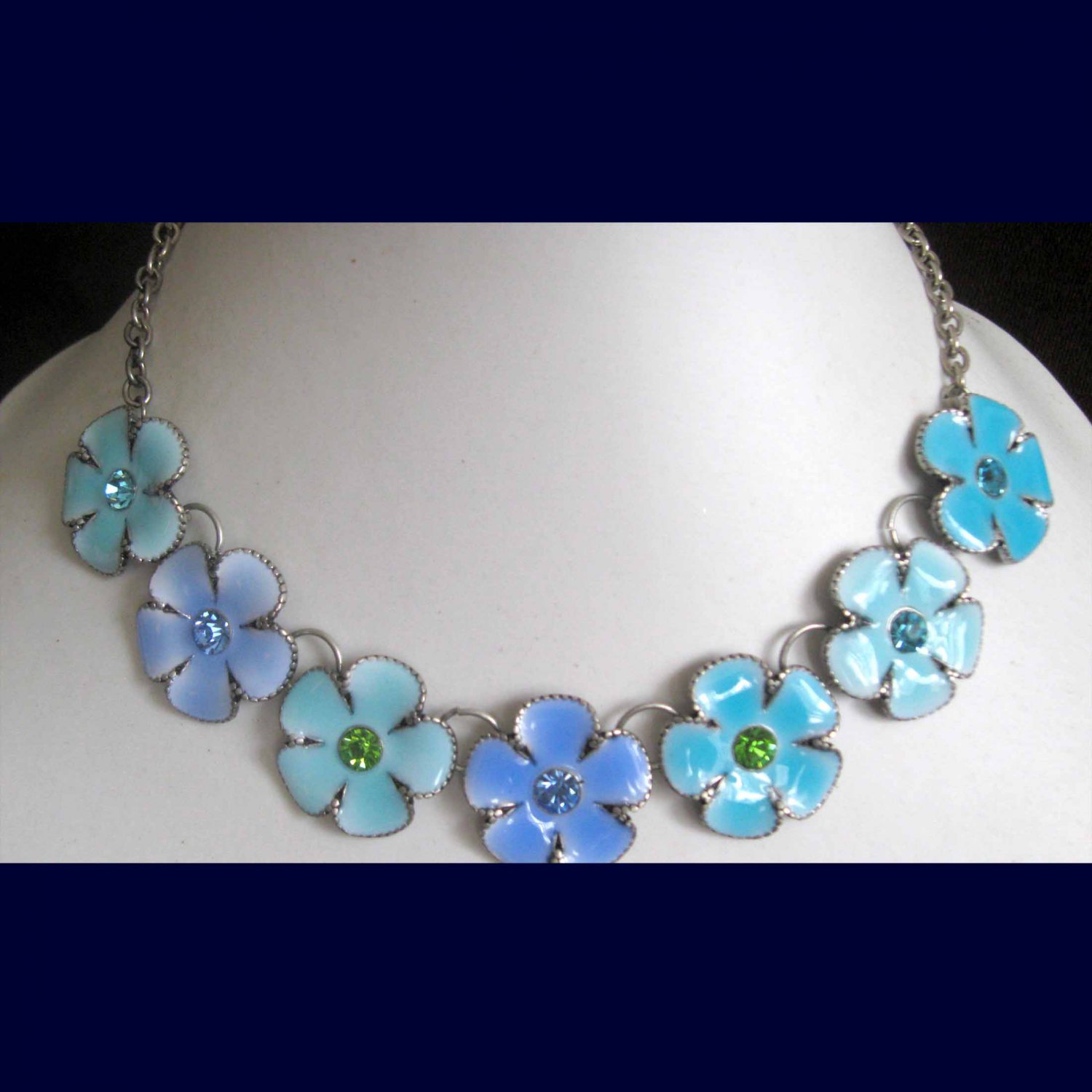 Blue flowers trendy statement necklace limited edition