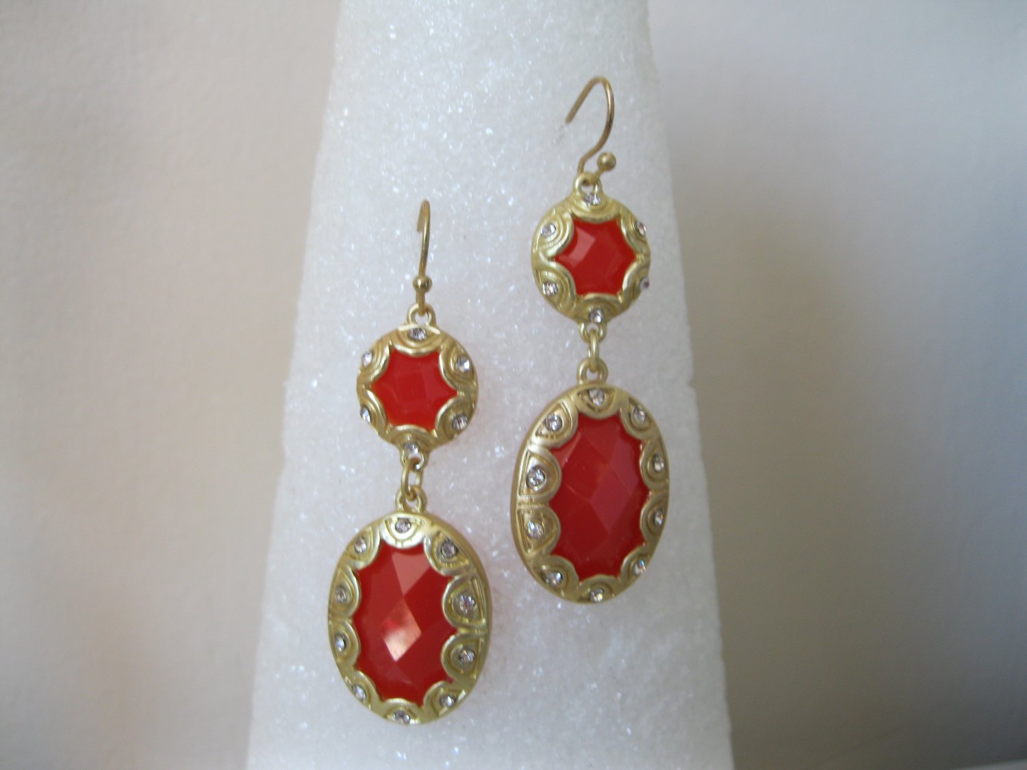 Trendy orange and gold drop fashion earrings{2388E}