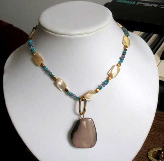 SALE: One of a kind designer turquoise mop agate pendant fashion necklace