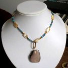 SALE: One of a kind designer turquoise mop agate pendant fashion necklace