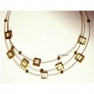 Gold fashion necklace 3 rows of squares