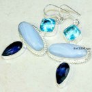 Blue agate Iolite and blue topaz sterling silver fashion earrings
