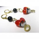 Red heart lampwork with onyx drop fashion wirework earrigns