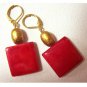 Good luck - red square mother of pearl fashion drop earrings