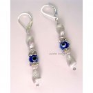 Blue evil eye sterling silver with pearls and crystals earrings