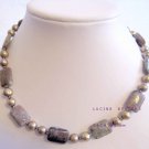 Semiprecious jasper and f.w. cultured pearls ooak necklace by Lucine