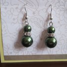 Green fashion drop faux pearl earrings with crystals