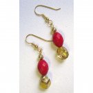 Red and gold fashion drop earrings {1407E}