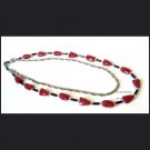 Ooak red semiprecious fashion necklace with silver and black, Jewelry, one of a kind, Chic