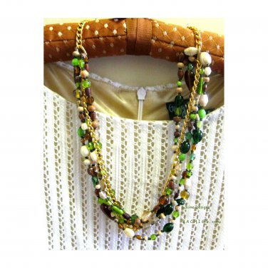 Ooak green brown layered statement fashion necklace, Jewelry, one of a kind, Chic