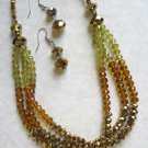 Triple row brown honey yellow fashion necklace +earrings set