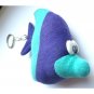 OOAK fashion keychain accessory plush fish blue purple upcycled redesigned by Lucine