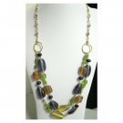 Fashion jewelry designer necklace multicolour ooak purple green gold black glass
