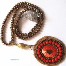 OOAK necklace fashion jewelry with orange pendant and magnetic clasp