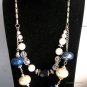OOAK statement necklace fashion jewelry double row silver blue and white