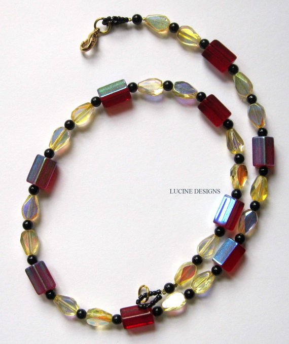 Red yellow onyx necklace fashion jewelry