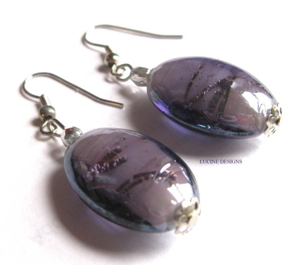 Purple dangle earrings fashion jewelry - lampwork glass
