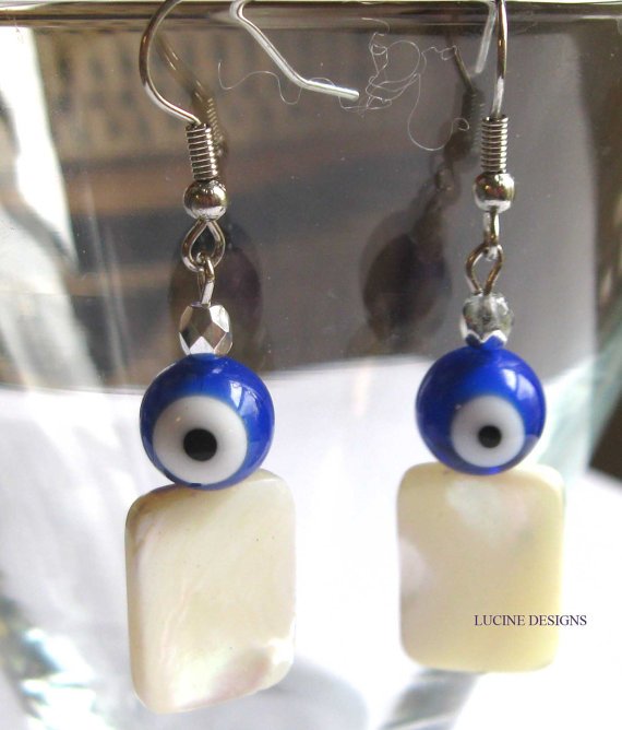 Good luck blue evil eye earrings mother of pearl fashion jewelry nazar