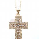 Gold cross with white crystals pendant on chain
