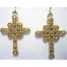 Gold cross earrings with crystals