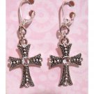 Silver cross earrings with white crystals