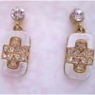 Silver and gold cross earrings with white crystals