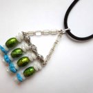 Silver green pendant with black cord fashion jewelry