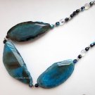 Blue agate gemstone statement necklace Lucine Designs jewelry