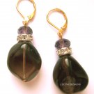 Brown quartz crystal nuggets earrings healing gemstone {275E}